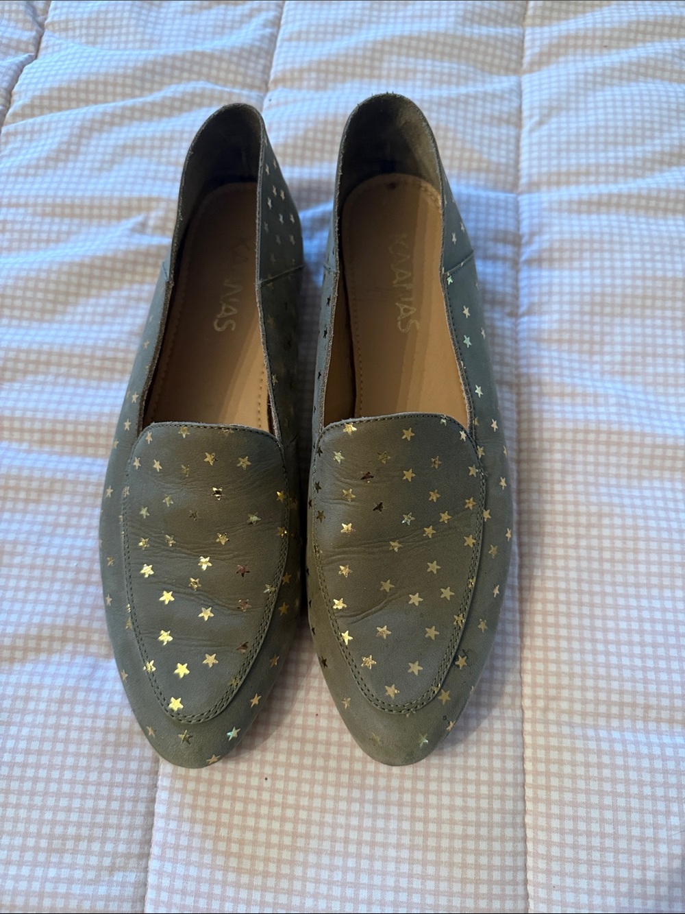 Kaanas olive Star-Print Slip-Ons with Gold Accents